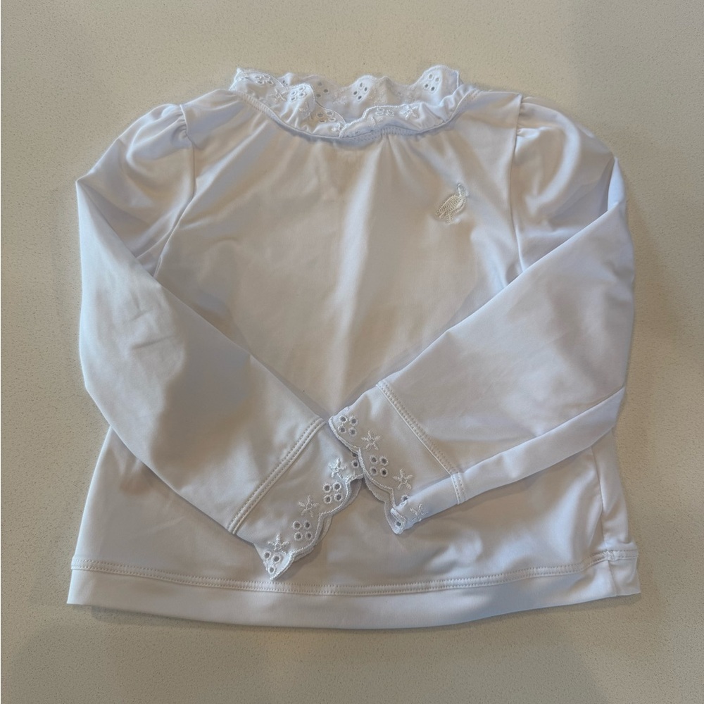 The Beaufort Bonnet Company White Kids Rashguard with Lace Trim